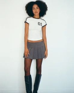 Motel Rocks Printed Tops-Salda Sporty Tee in Off White with Contrast Binding OffWhitewithContrastBinding