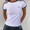 Motel Rocks Basics | Basic Tops-Salda Sporty Tee in White with Navy Binding WhitewithNavyBinding