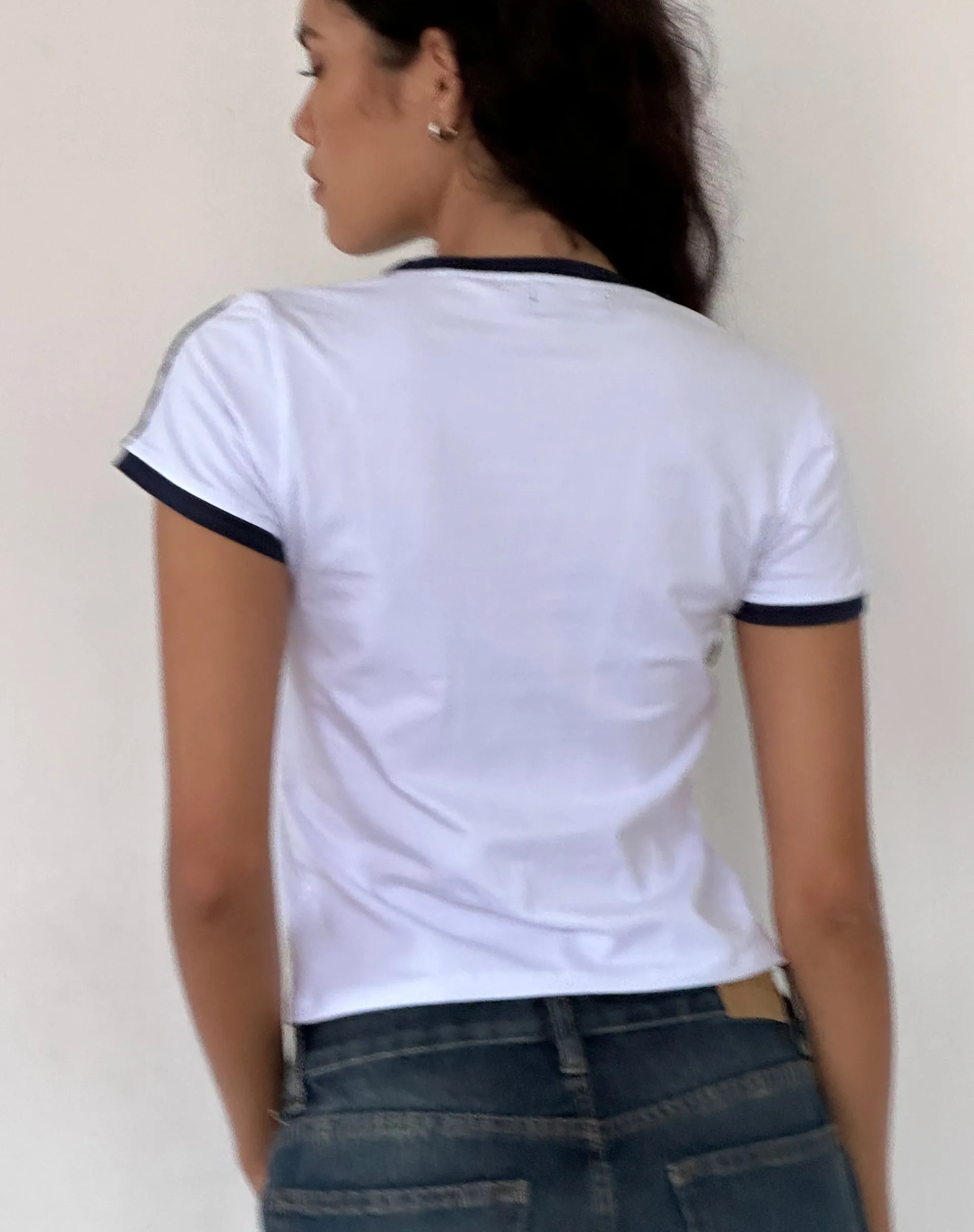 Motel Rocks Basics | Basic Tops-Salda Sporty Tee in White with Navy Binding WhitewithNavyBinding