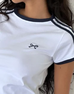Motel Rocks Basics | Basic Tops-Salda Sporty Tee in White with Navy Binding WhitewithNavyBinding