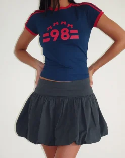 Motel Rocks Printed Tops | Tees-Salda Tee in Navy with Adrenaline Red Binding and '98' Emb NavywithAdrenalineRedBindingand'98'Emb