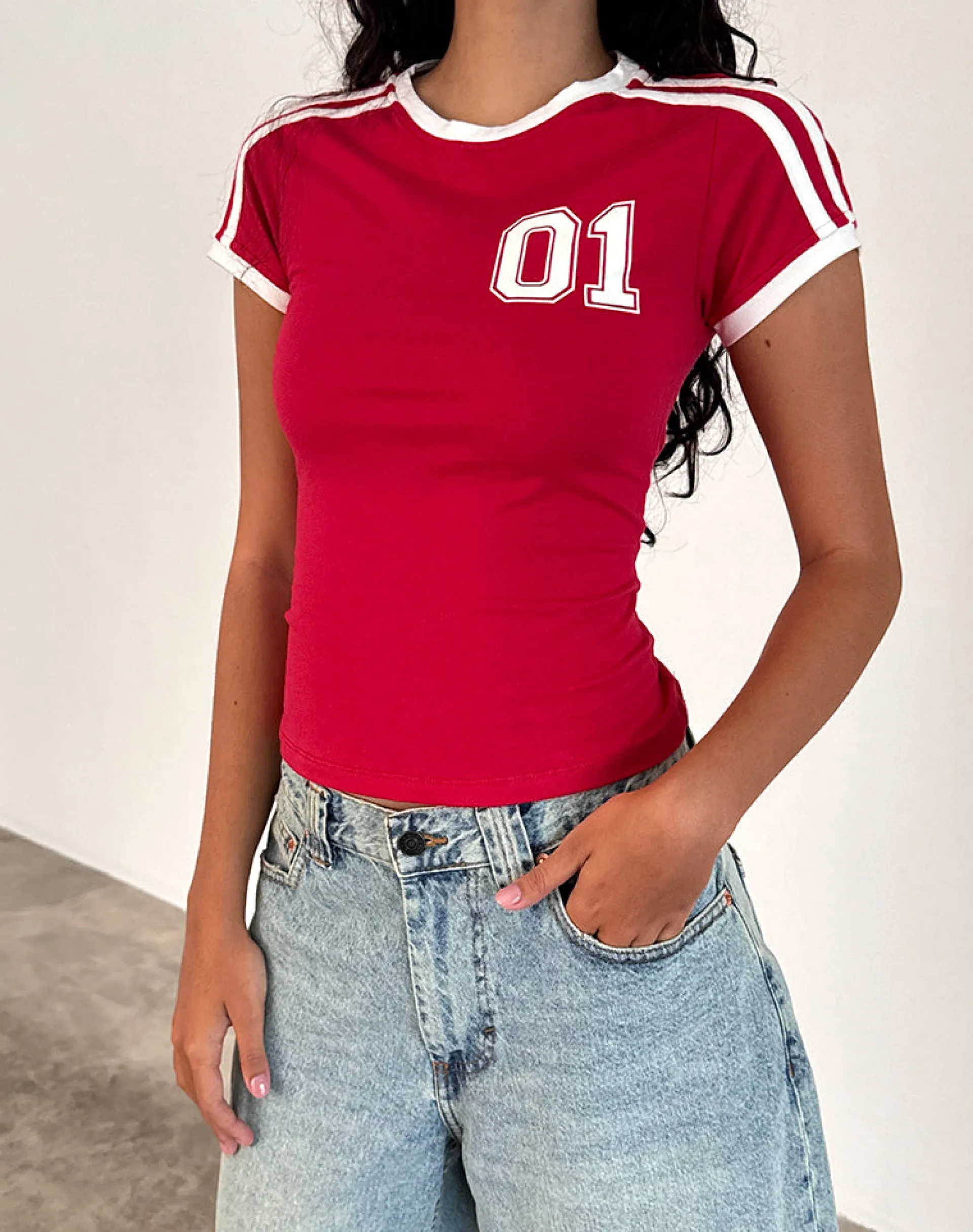 Motel Rocks Printed Tops | Tees-Salda Tee in Tango Red with Off White Binding TangoRedwithOffWhiteBinding