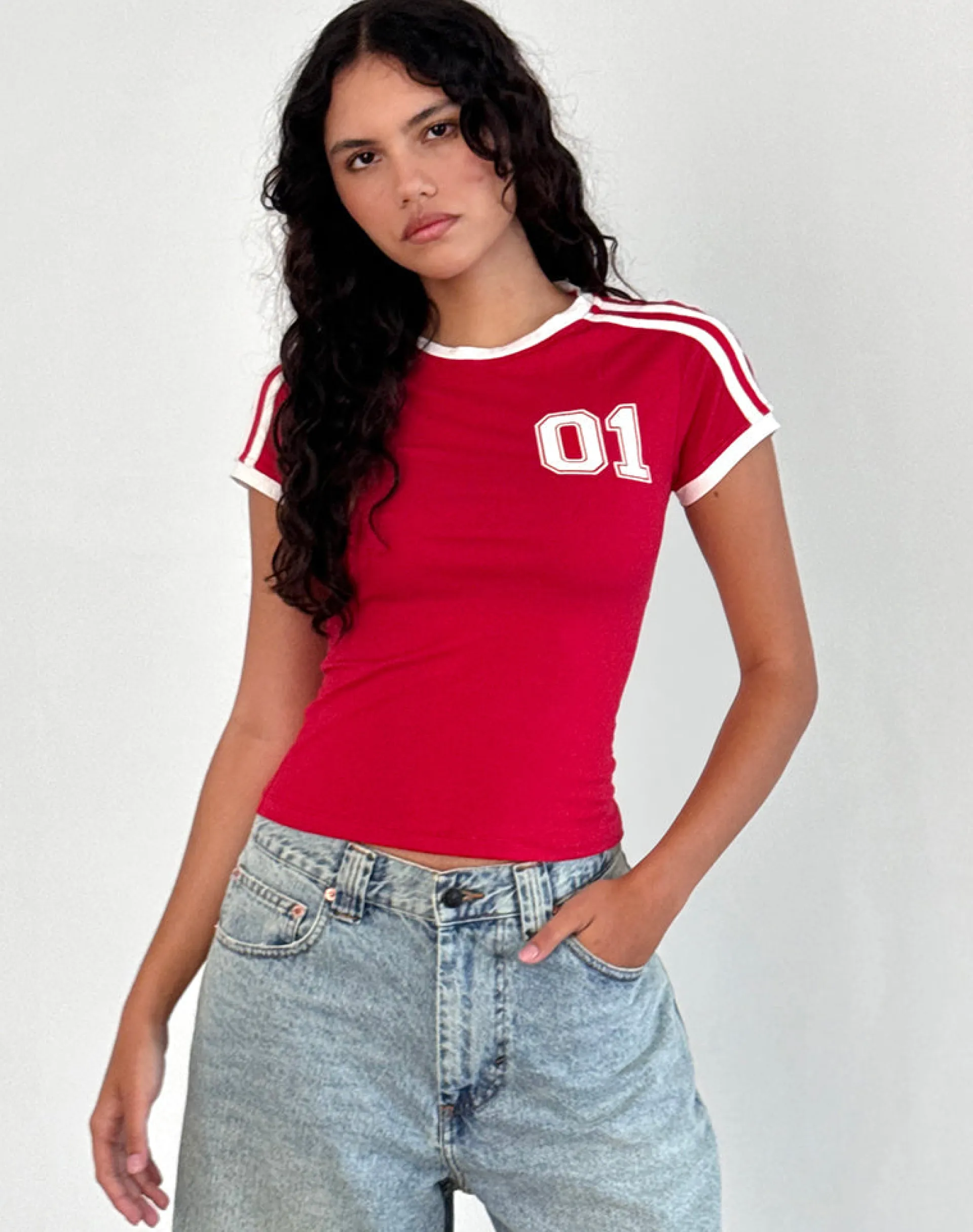 Motel Rocks Printed Tops | Tees-Salda Tee in Tango Red with Off White Binding TangoRedwithOffWhiteBinding