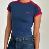 Motel Rocks Basic Tops-Salda Top in Navy with Adrenaline Red Binding and Logo NavywithAdrenalineRedBindingandLogo