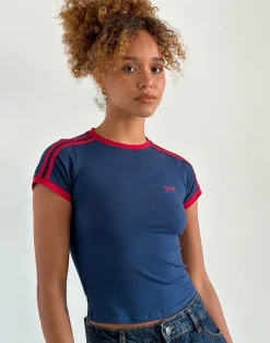 Motel Rocks Basic Tops-Salda Top in Navy with Adrenaline Red Binding and Logo NavywithAdrenalineRedBindingandLogo