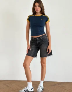 Motel Rocks Basics | Basic Tops-Salda Top in Navy with Mustard Binding and Bow Embroidery NavywithMustardBindingandBowEmbroidery