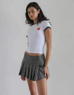 Motel Rocks Basic Tops | Printed Tops-Salida Top in White with Navy Binding and Apple Motif WhiteNavyBindingRedApplePrint