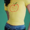 Motel Rocks Printed Tops | Tees-Salida Top in Yellow with Apple Motif YellowwithAppleMotif