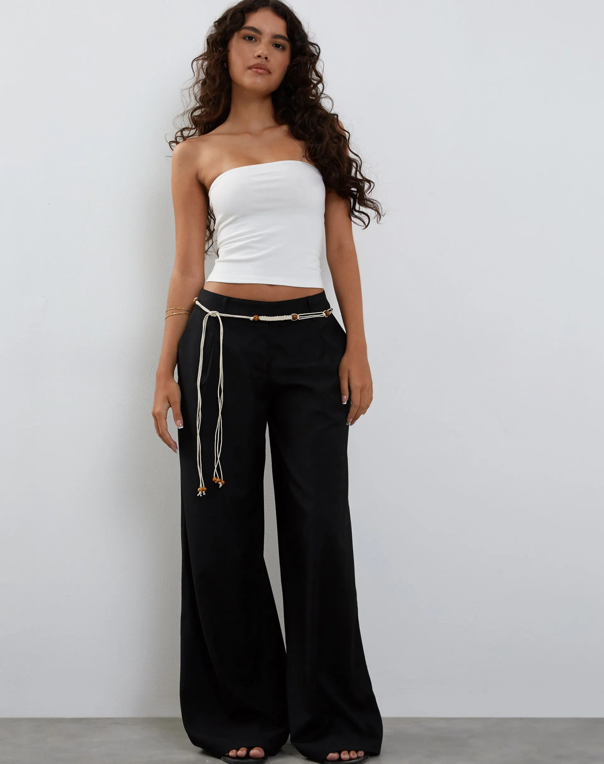 Motel Rocks Low Rise Pants-Salisu Wide Leg Trouser in Tailoring Black TailoringBlack
