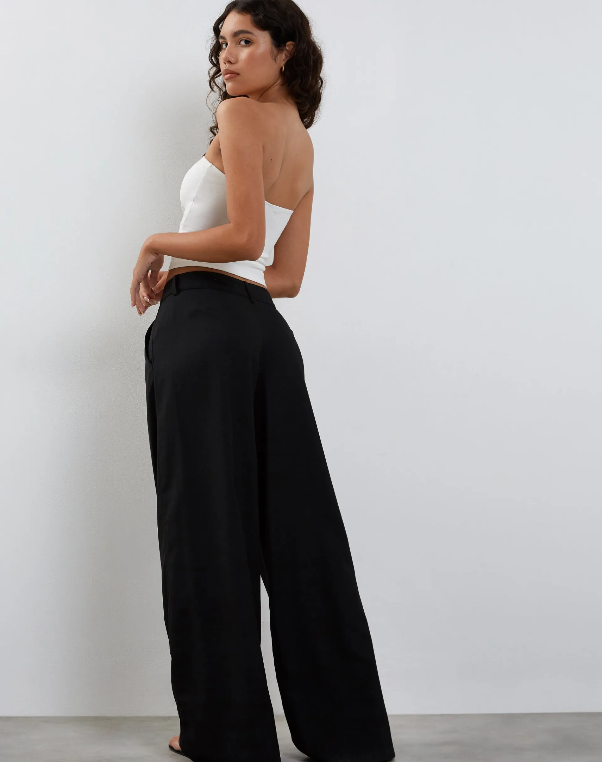 Motel Rocks Low Rise Pants-Salisu Wide Leg Trouser in Tailoring Black TailoringBlack