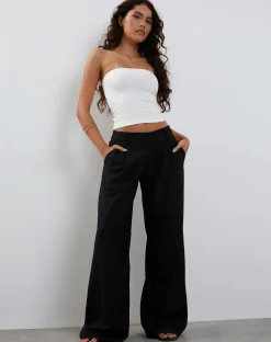 Motel Rocks Low Rise Pants-Salisu Wide Leg Trouser in Tailoring Black TailoringBlack