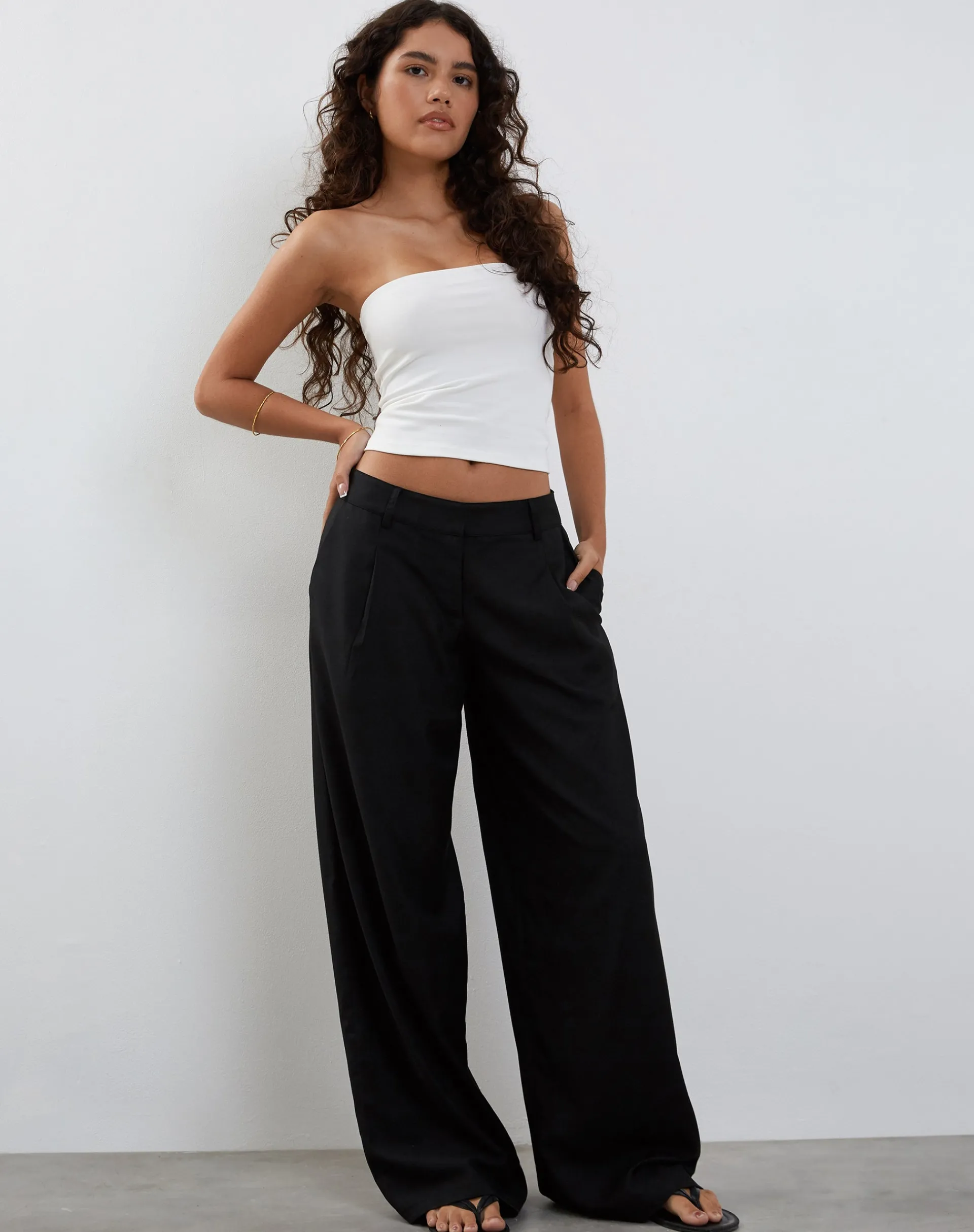 Motel Rocks Low Rise Pants-Salisu Wide Leg Trouser in Tailoring Black TailoringBlack