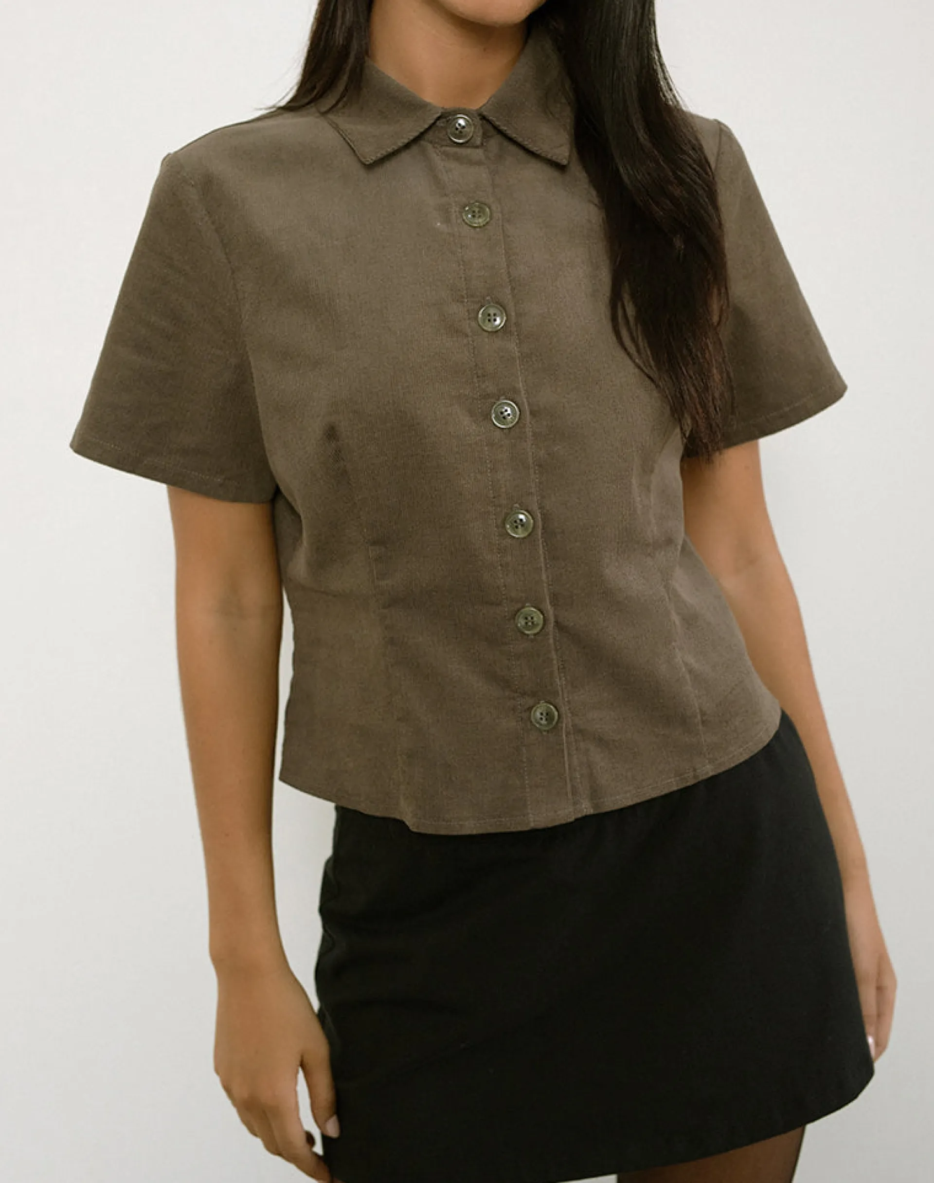 Motel Rocks Shirts And Blouses-Samas Shirt in Cord Taupe CordTaupe