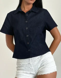 Motel Rocks Shirts And Blouses-Samas Shirt in Dark Indigo darkindigo