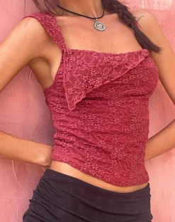 Motel Rocks Lace Tops-Sambu Lace Cami Top in Red LaceRed