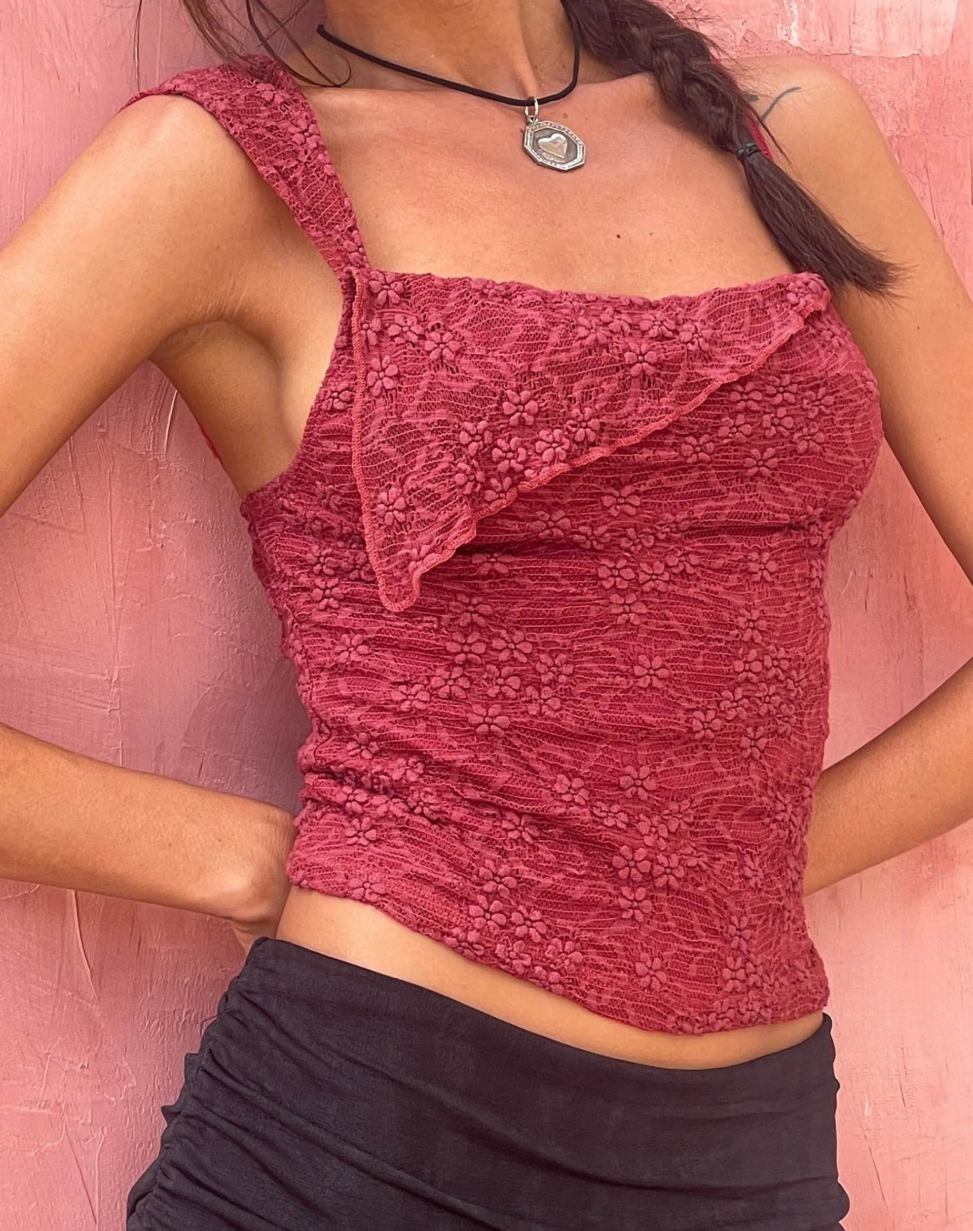Motel Rocks Lace Tops-Sambu Lace Cami Top in Red LaceRed