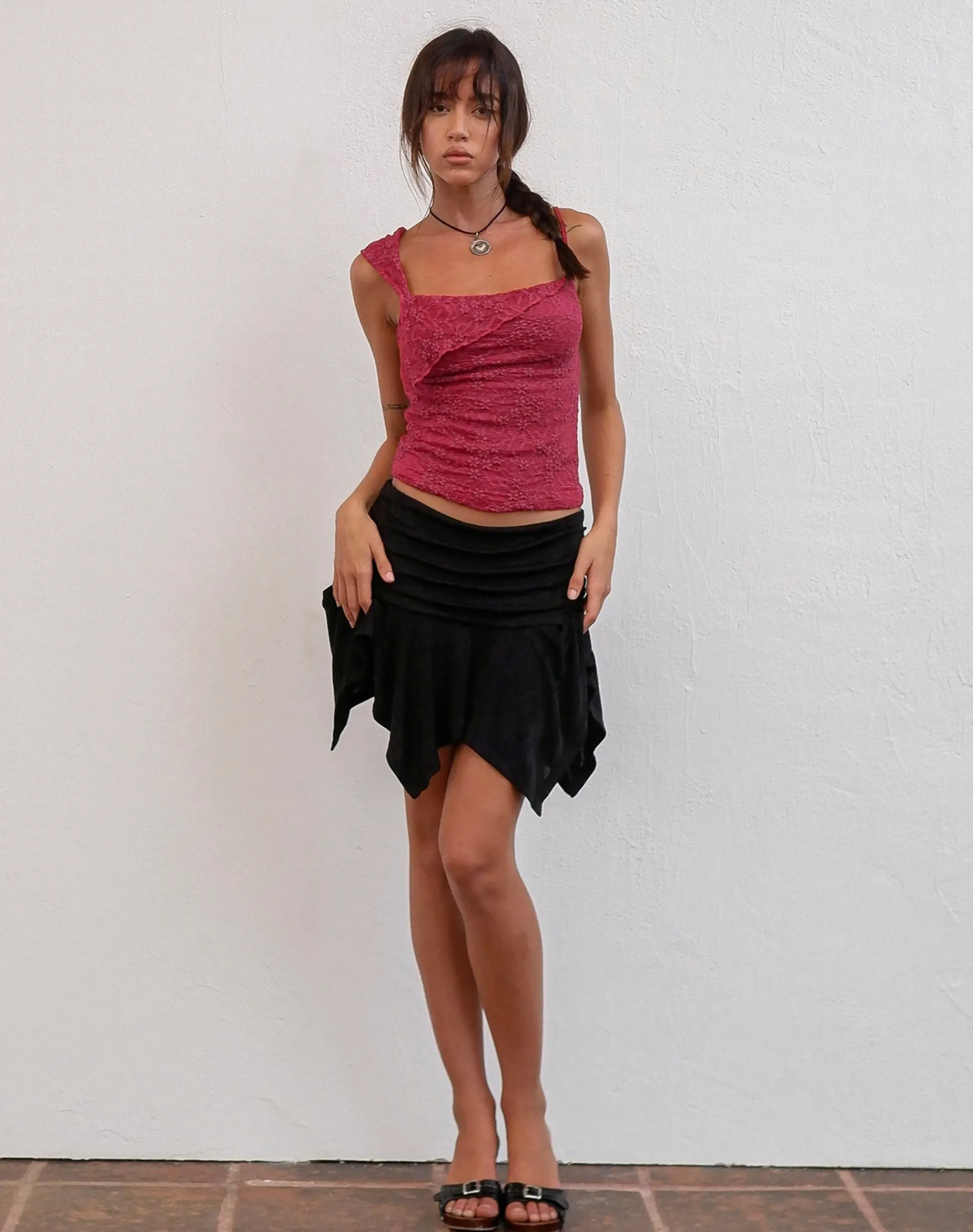 Motel Rocks Lace Tops-Sambu Lace Cami Top in Red LaceRed