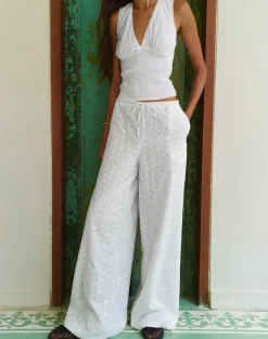 Motel Rocks Basics | Co-Ords-Samir Trouser in Broderie White BroderieWhite