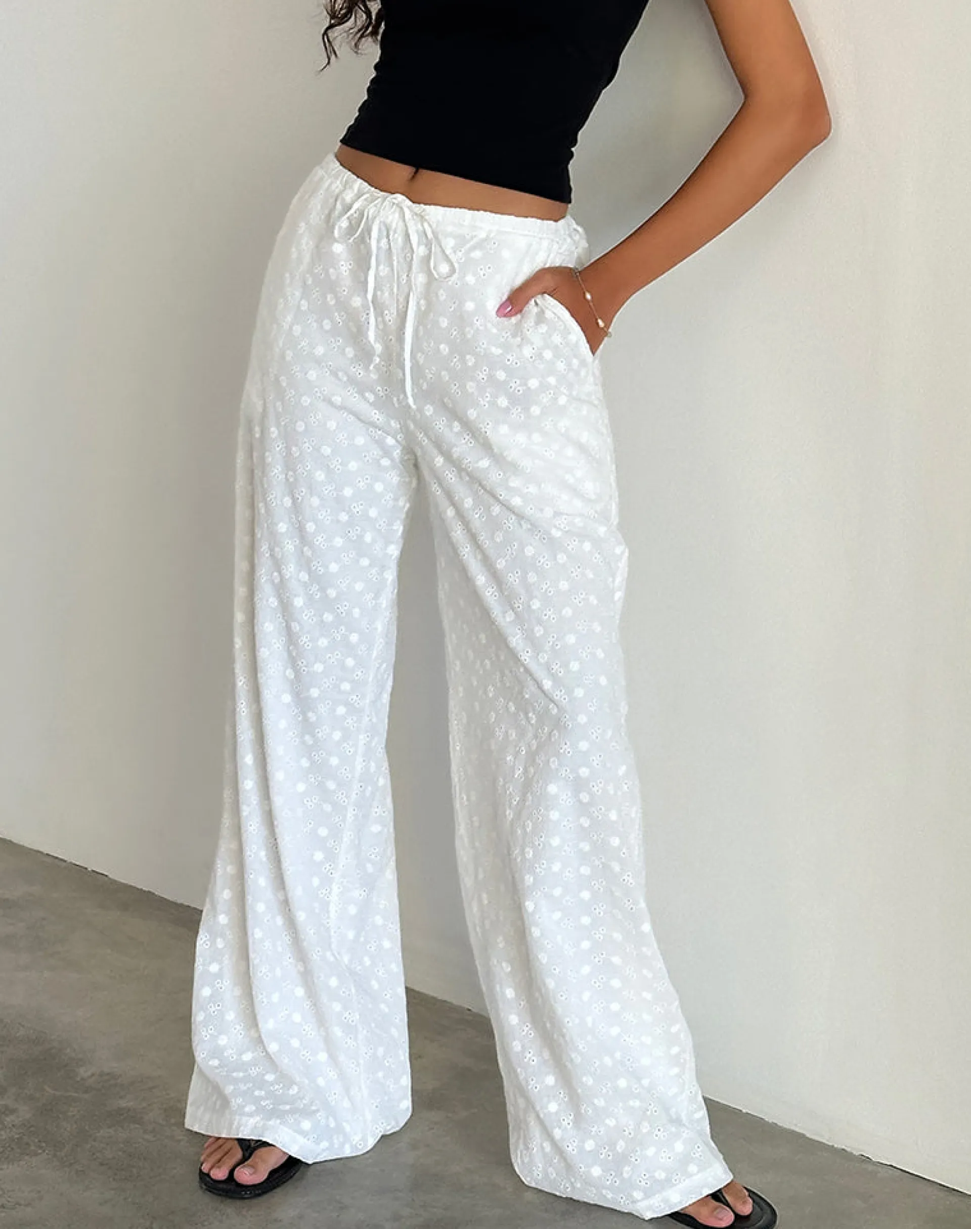 Motel Rocks Basics | Co-Ords-Samir Trouser in Broderie White BroderieWhite