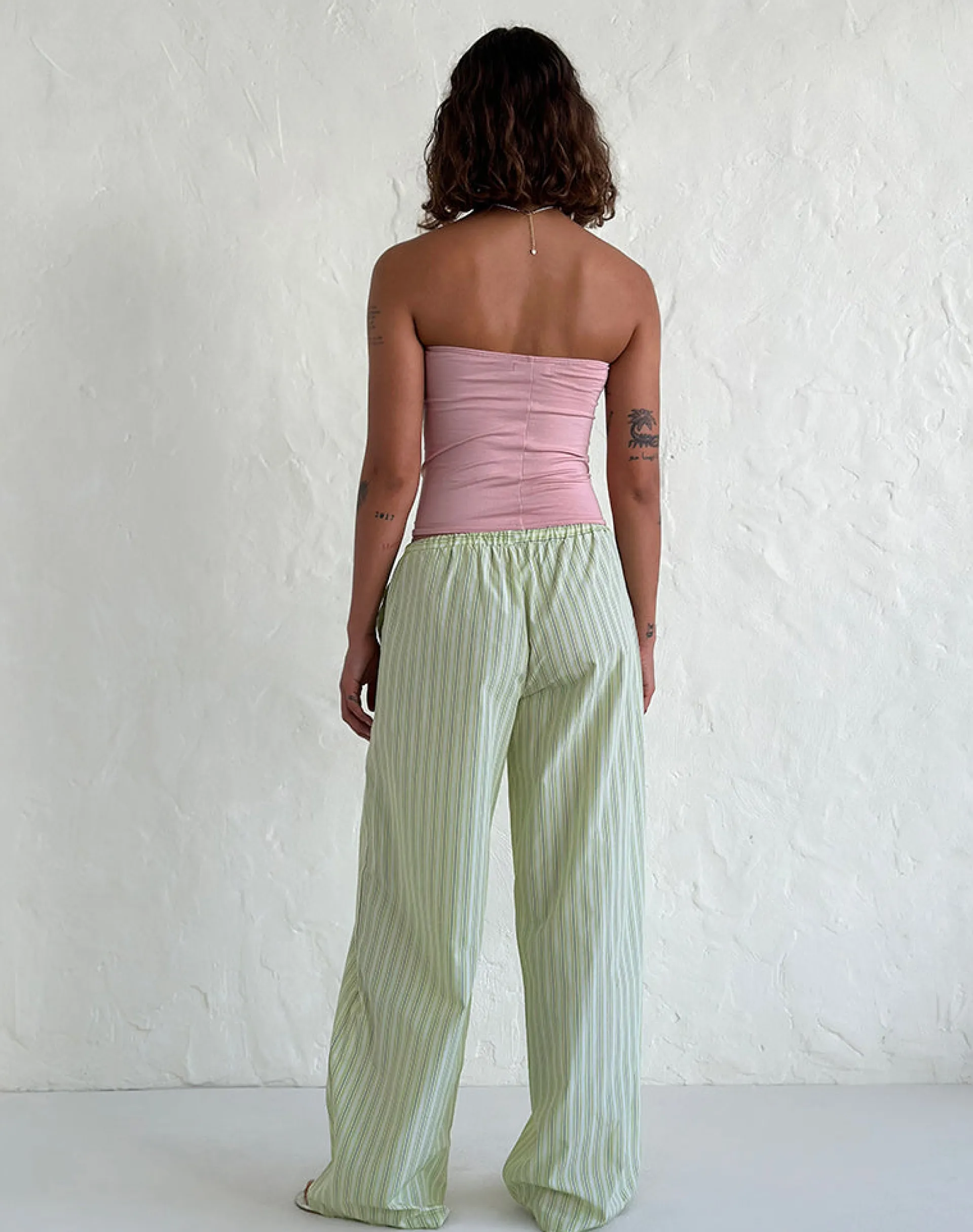 Motel Rocks Low Rise Pants-Samir Trouser in Light Green Stripe LightGreenStripe