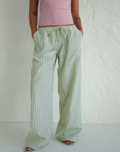 Motel Rocks Low Rise Pants-Samir Trouser in Light Green Stripe LightGreenStripe