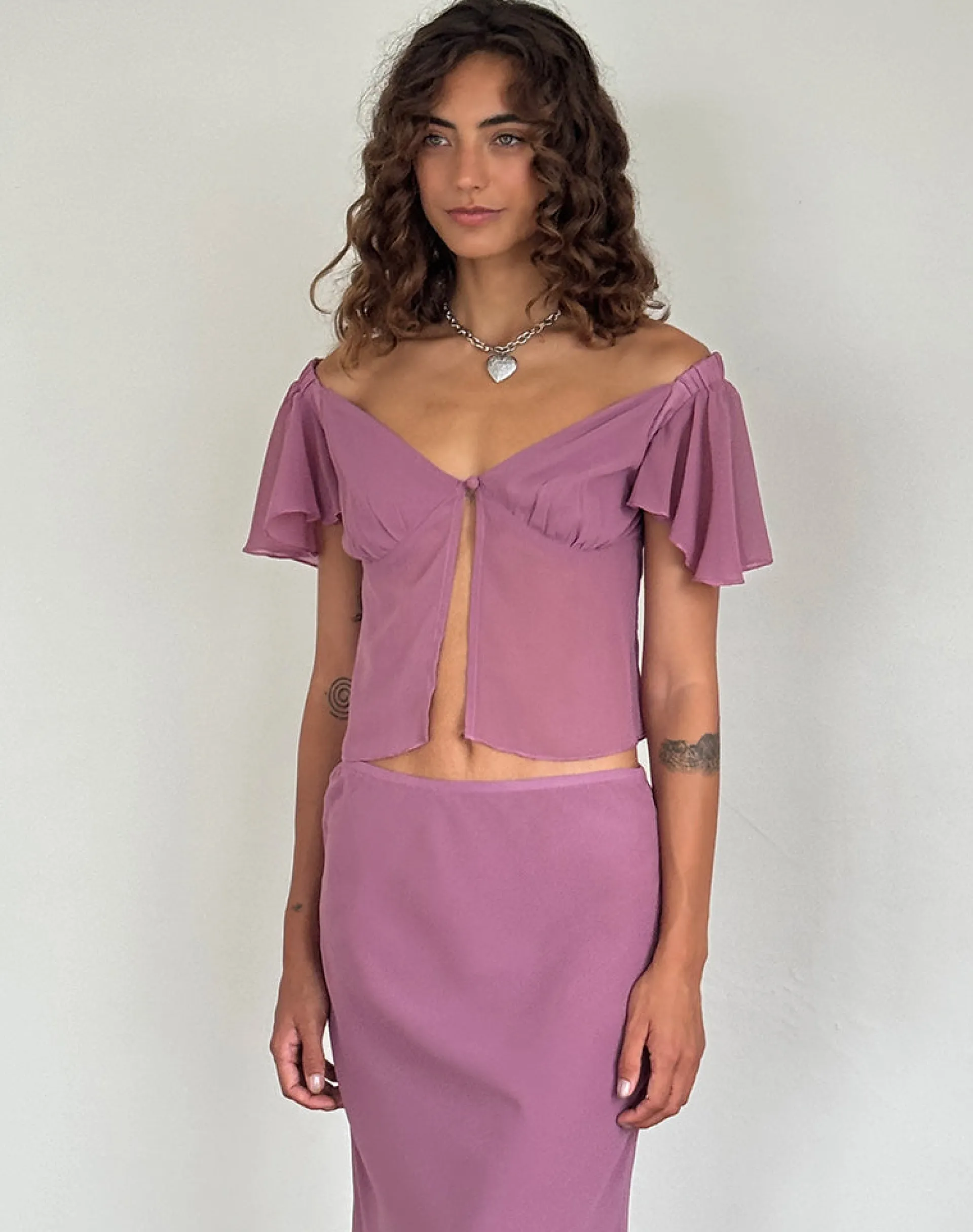 Motel Rocks Co-Ords | Crop Tops-Samsiar Top in Chiffon Mauve