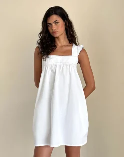 Motel Rocks Party Dresses | Mini Dresses-Sanaly Mini Dress in White with Navy Babylock WhitewithNavyBabylock
