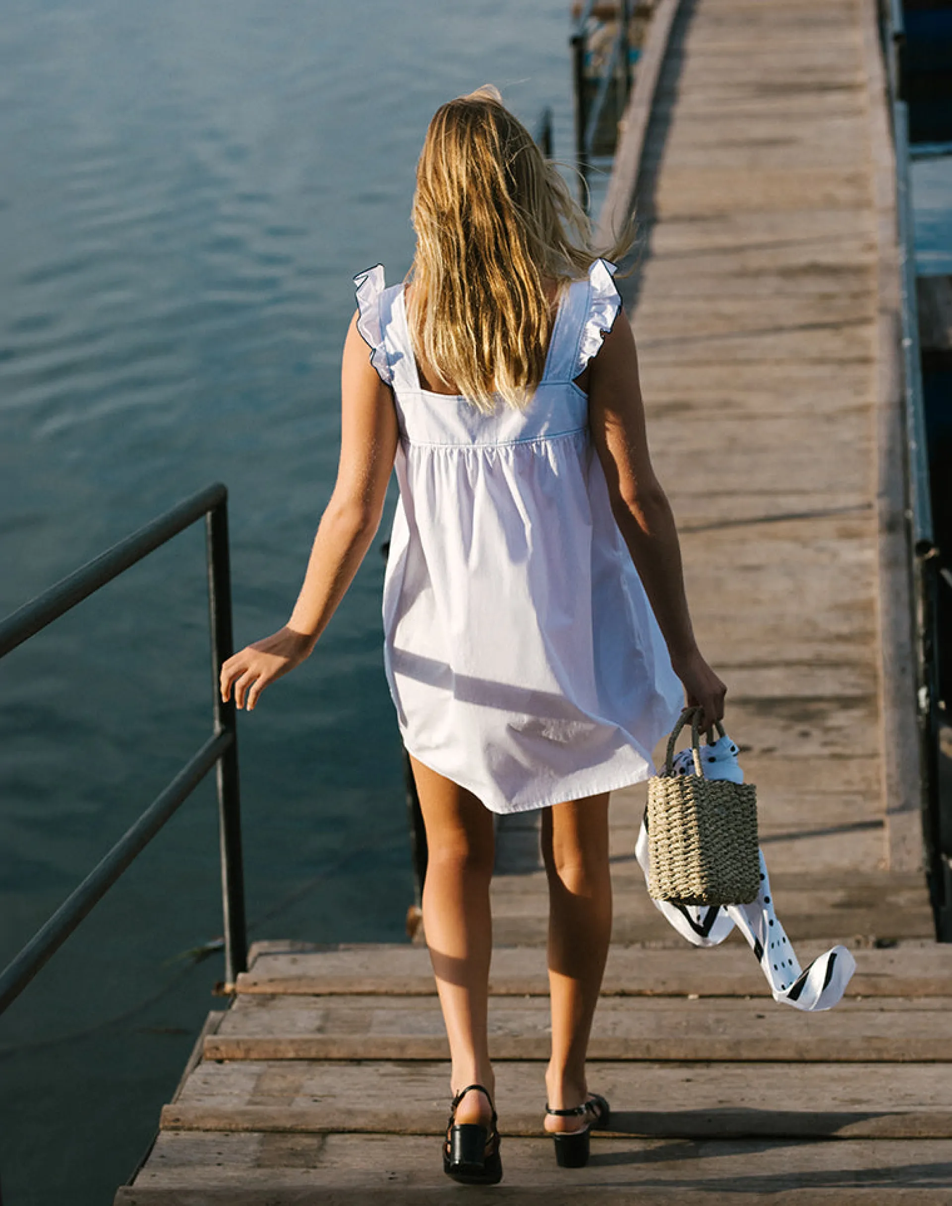 Motel Rocks Party Dresses | Mini Dresses-Sanaly Mini Dress in White with Navy Babylock WhitewithNavyBabylock