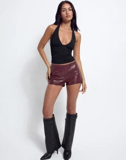 Motel Rocks Co-Ords-Sanne Hot Pants in PU Burgundy