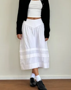 Motel Rocks A Line Skirts | Midi Skirts-Sarayu Midi Skirt in Poplin White