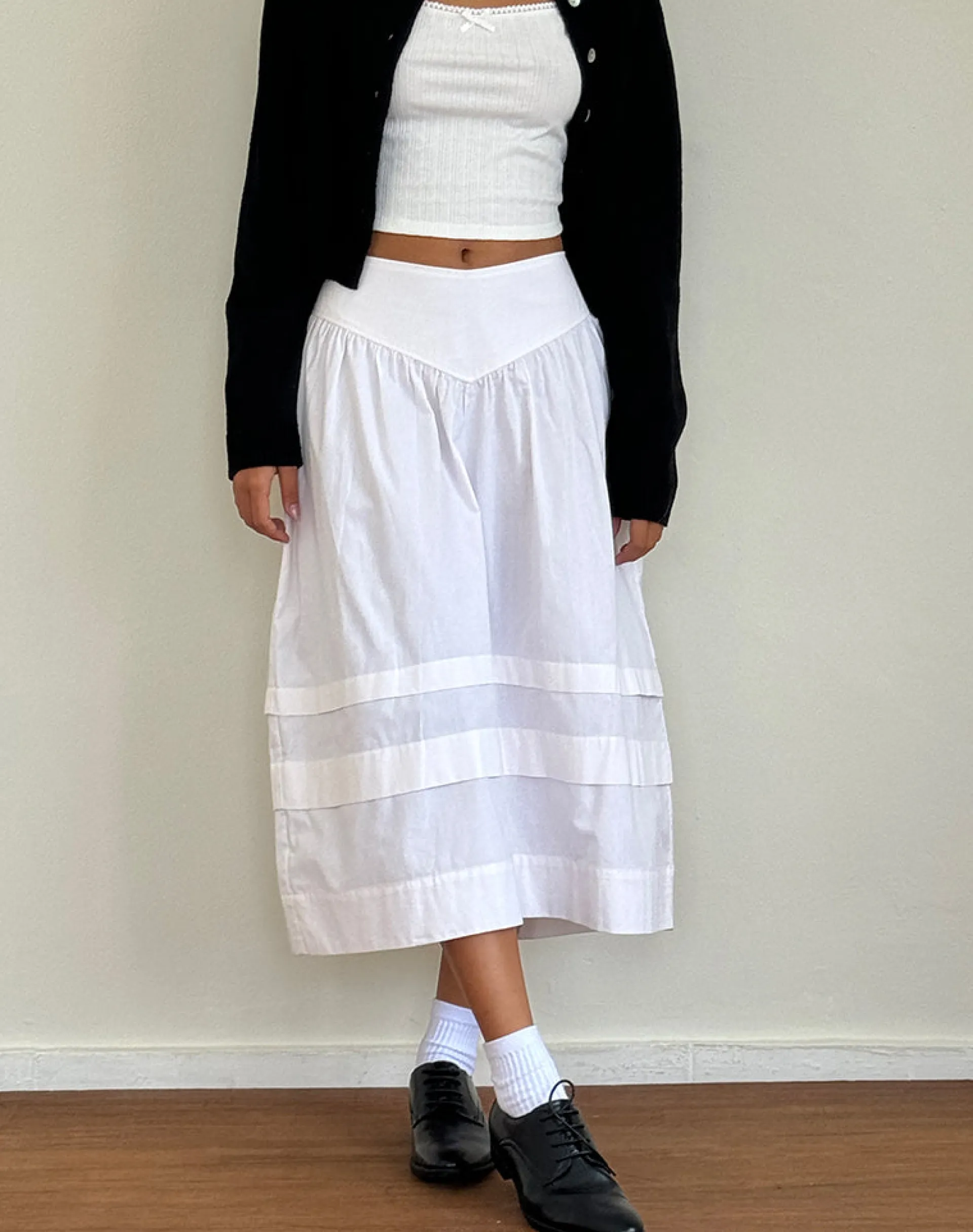 Motel Rocks A Line Skirts | Midi Skirts-Sarayu Midi Skirt in Poplin White