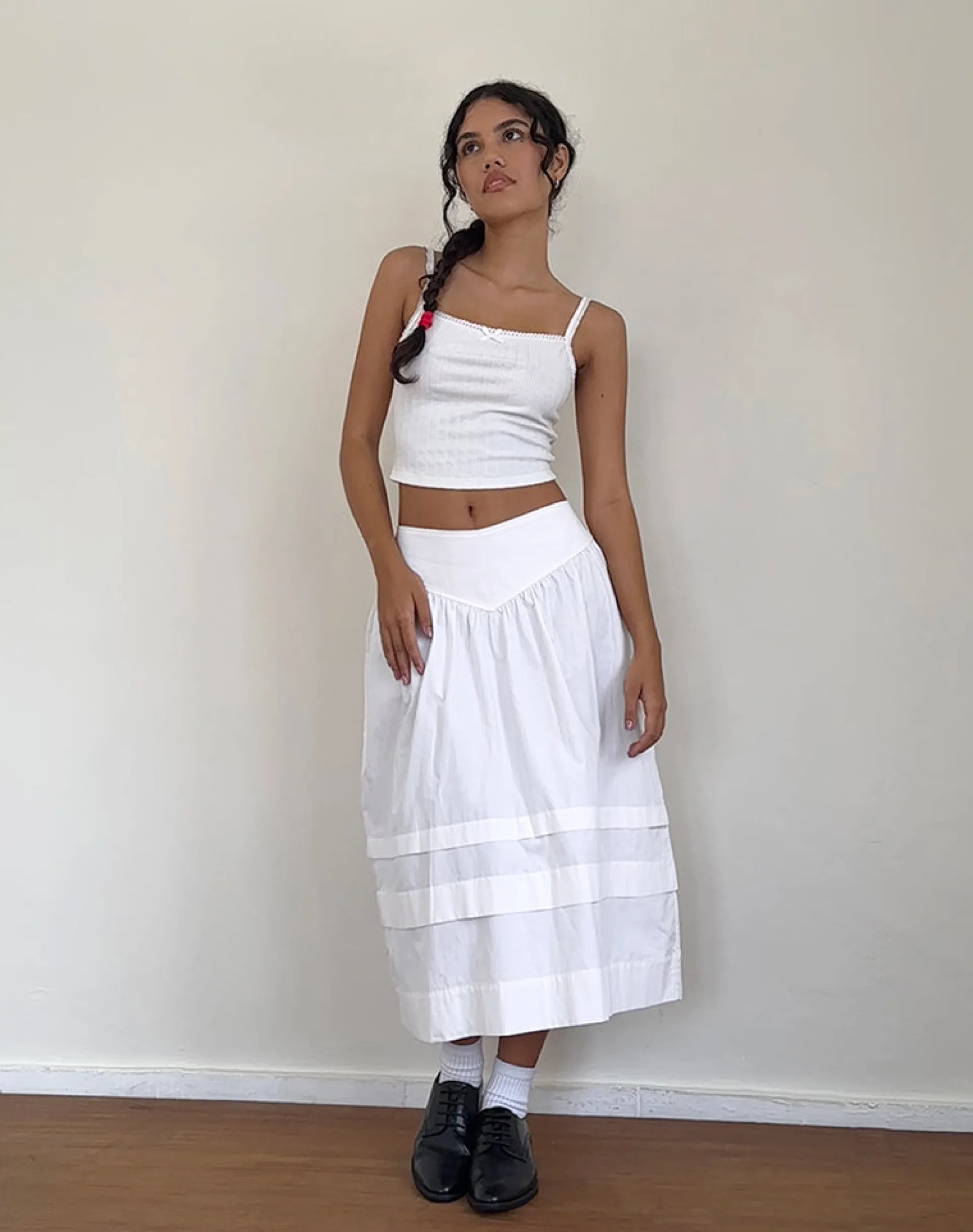 Motel Rocks A Line Skirts | Midi Skirts-Sarayu Midi Skirt in Poplin White