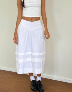 Motel Rocks A Line Skirts | Midi Skirts-Sarayu Midi Skirt in Poplin White