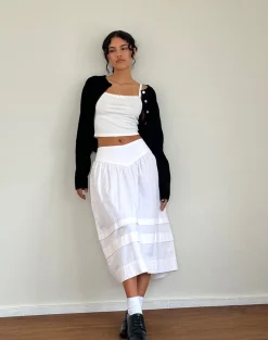 Motel Rocks A Line Skirts | Midi Skirts-Sarayu Midi Skirt in Poplin White