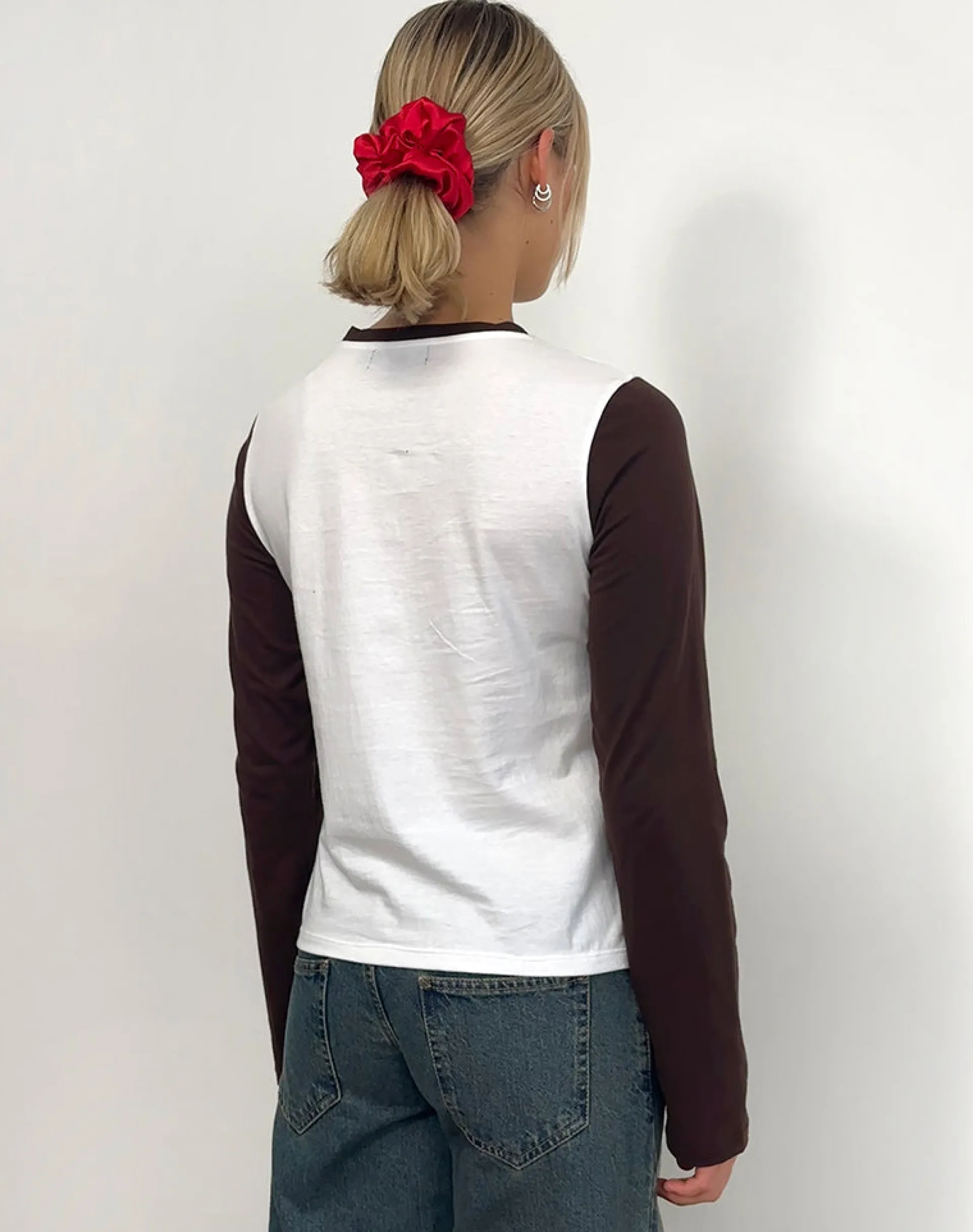 Motel Rocks Long Sleeve Tops-Sari Top in White and Chocolate Brown with She's Fantastic Motif
