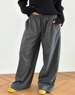 Motel Rocks Loungewear-Sasari Oversize Trouser in Check Navy CheckNavy