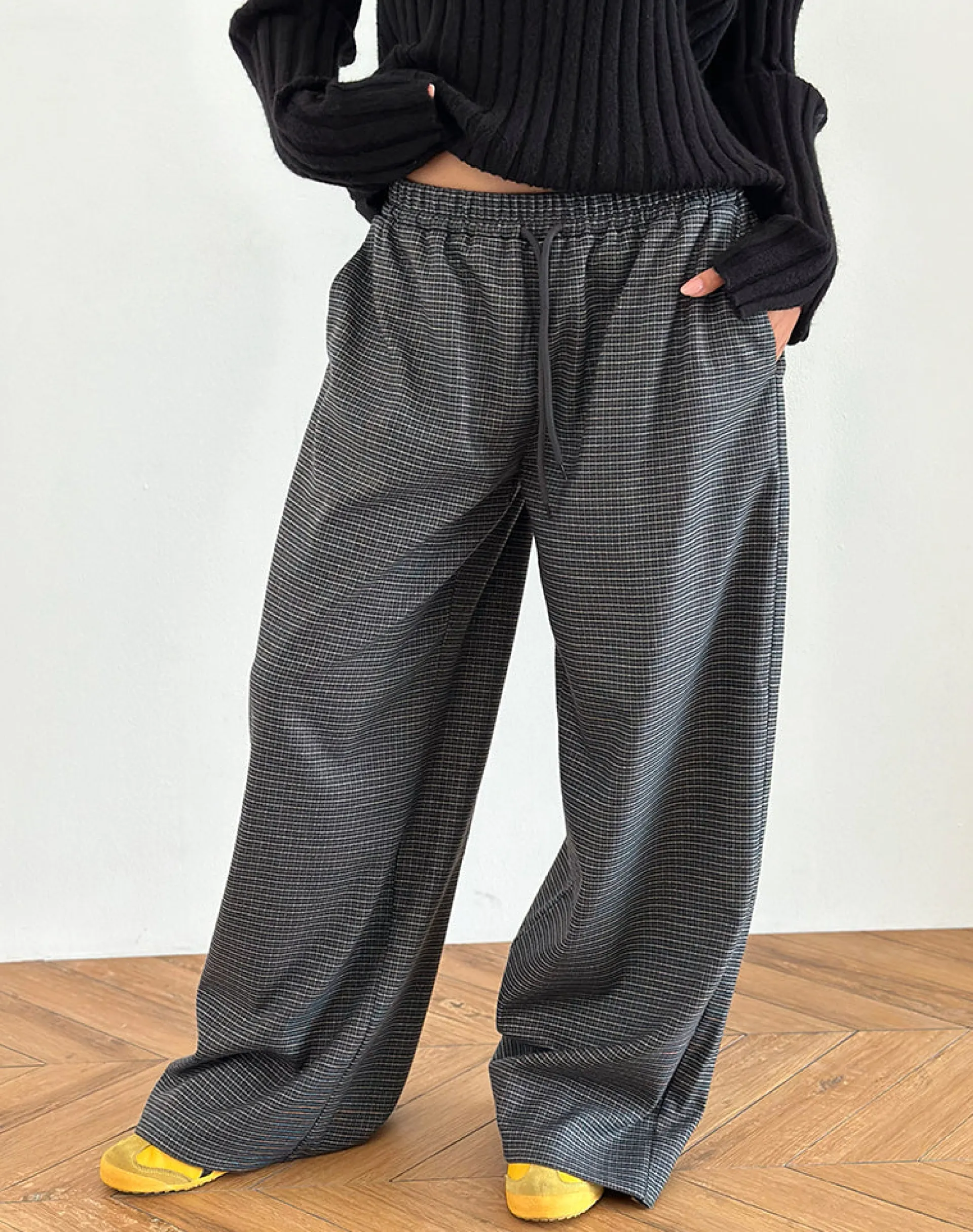 Motel Rocks Loungewear-Sasari Oversize Trouser in Check Navy CheckNavy