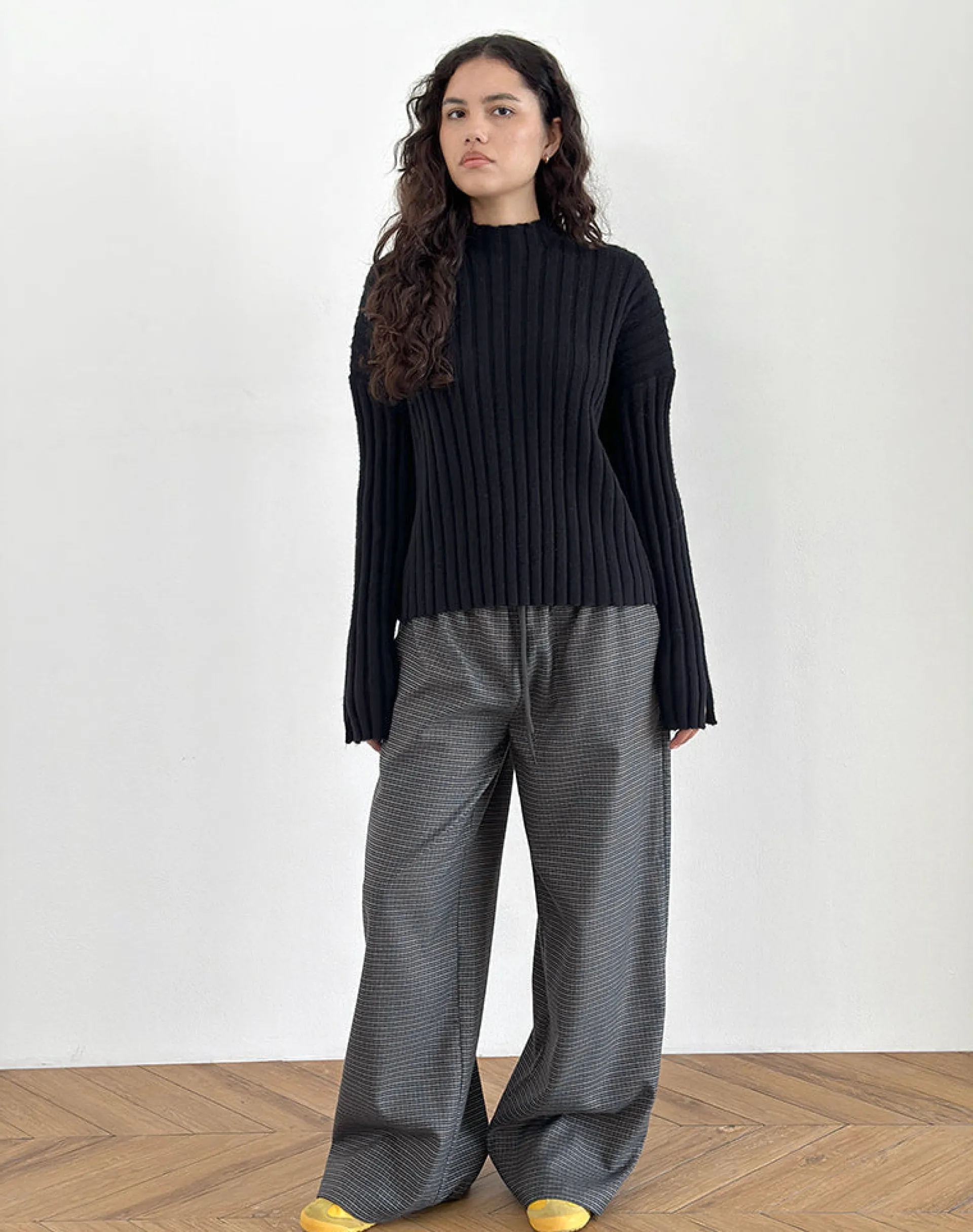 Motel Rocks Loungewear-Sasari Oversize Trouser in Check Navy CheckNavy