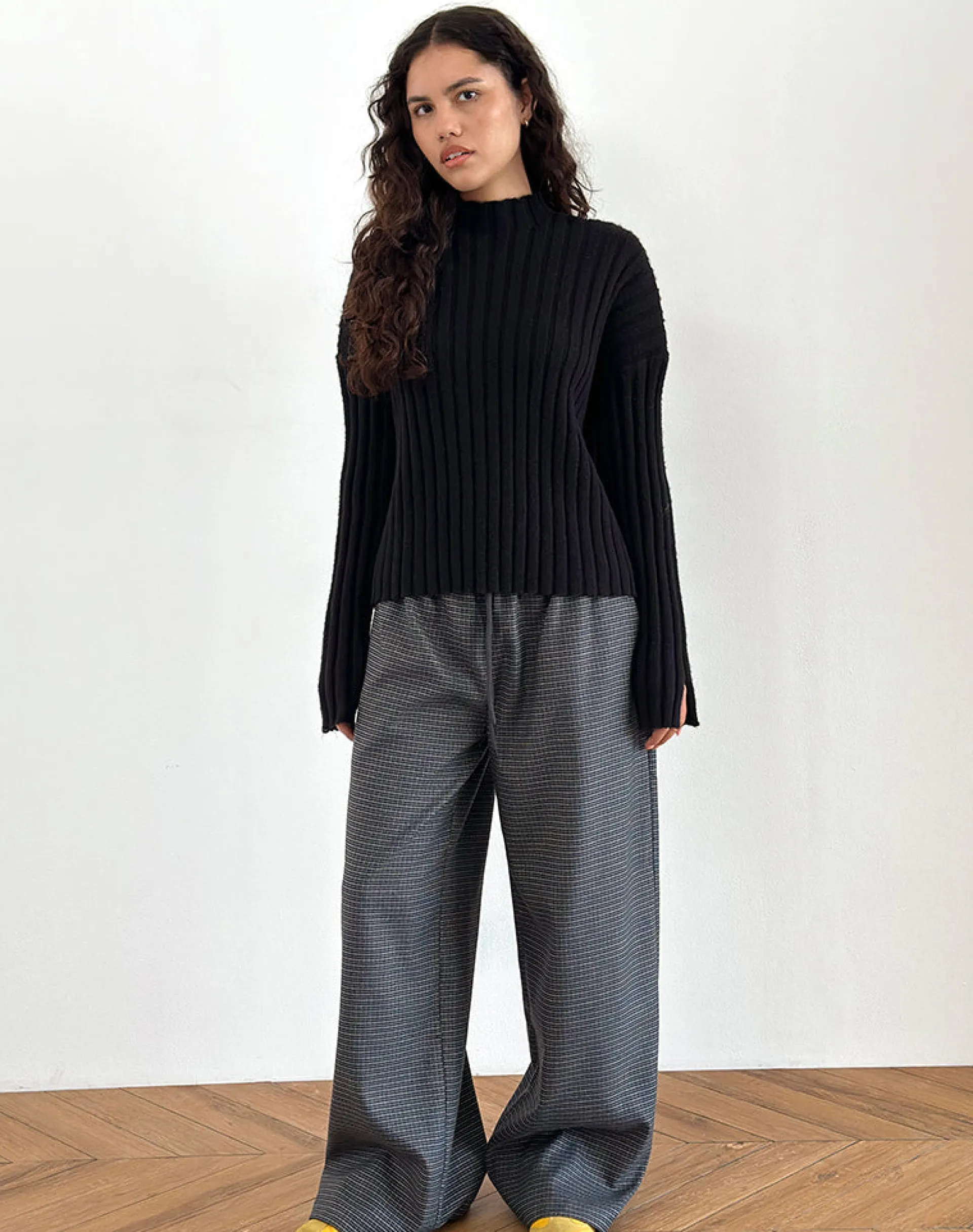 Motel Rocks Loungewear-Sasari Oversize Trouser in Check Navy CheckNavy