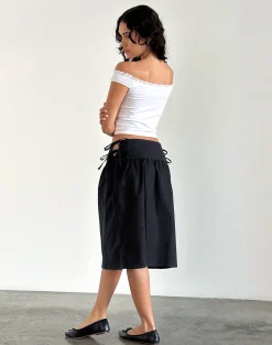 Motel Rocks Tailoring | Midi Skirts-Sasay Midi Skirt in Black Linen Rami BlackLinenRami