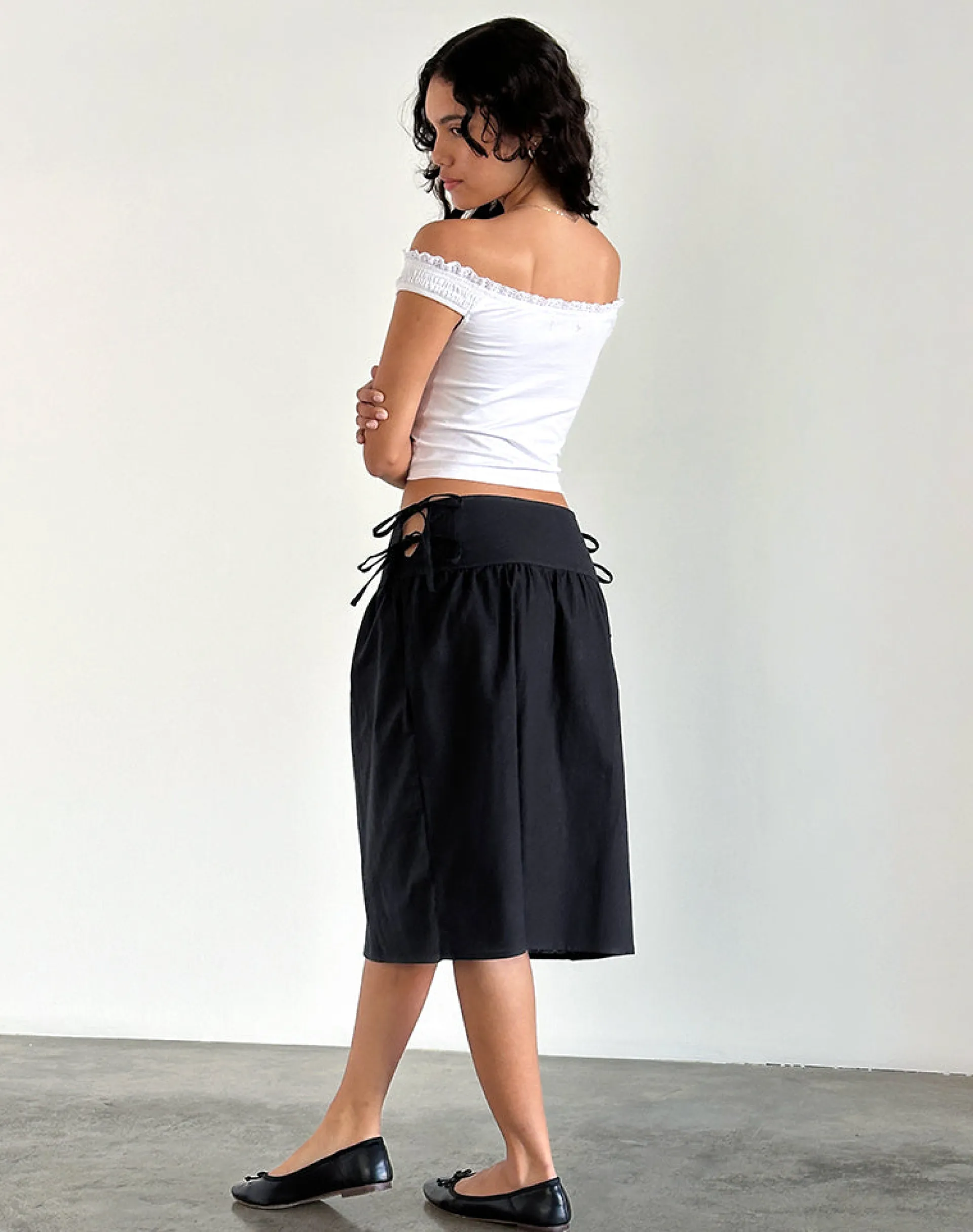 Motel Rocks Tailoring | Midi Skirts-Sasay Midi Skirt in Black Linen Rami BlackLinenRami