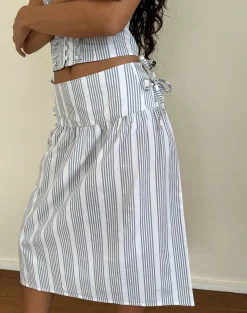 Motel Rocks Co-Ords | A Line Skirts-Sasay Midi Skirt in Vertical Grey Stripe VerticalGreyStripe
