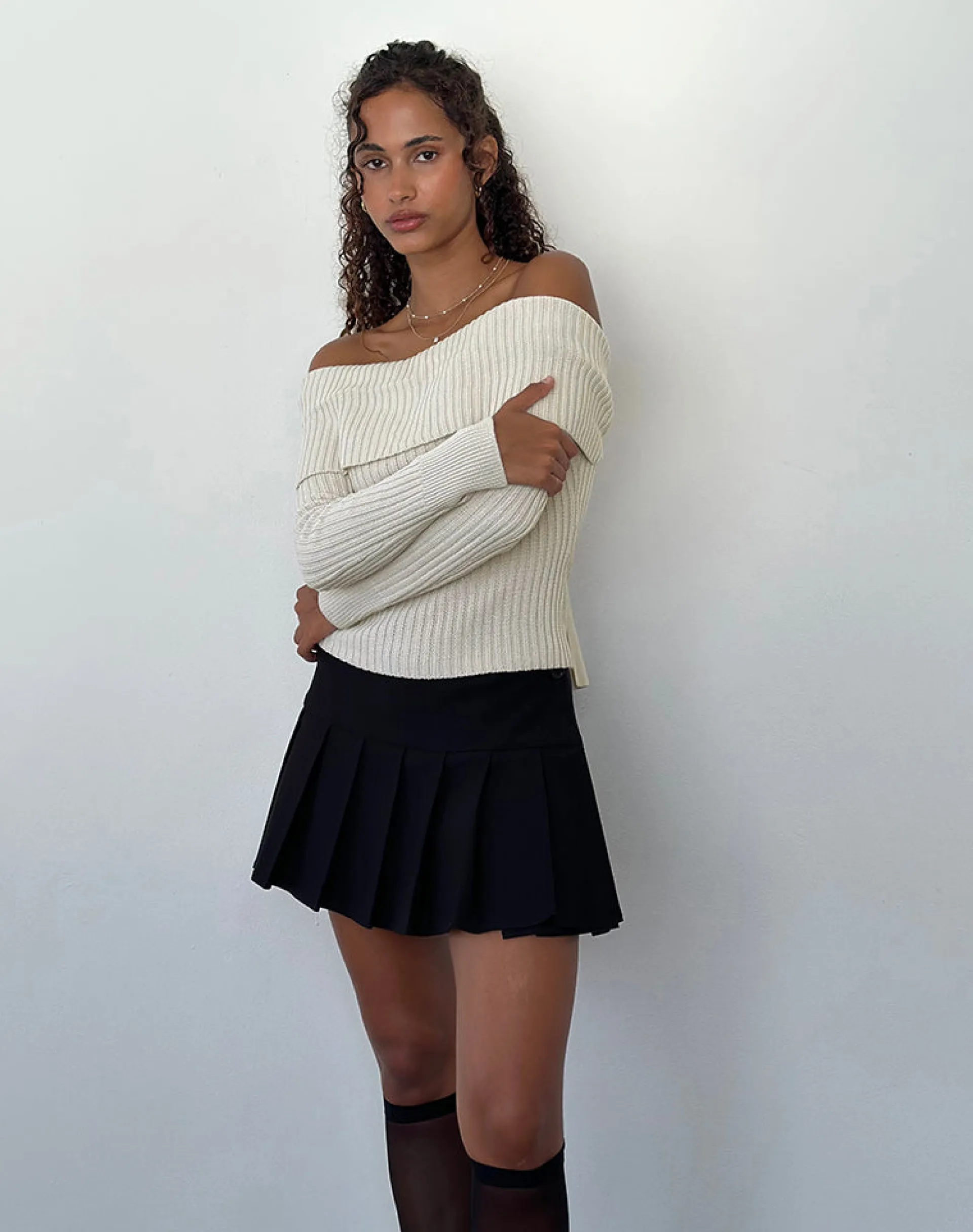 Motel Rocks Jumpers | Long Sleeve Tops-Saskia Bardot Bow Back Top in Ivory