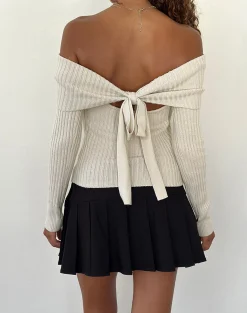 Motel Rocks Jumpers | Long Sleeve Tops-Saskia Bardot Bow Back Top in Ivory