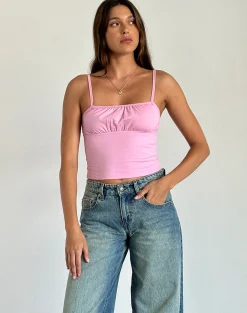 Motel Rocks Basic Tops | Strappy Tops-Sasya Cami Top in Flamingo Pink FlamingoPink