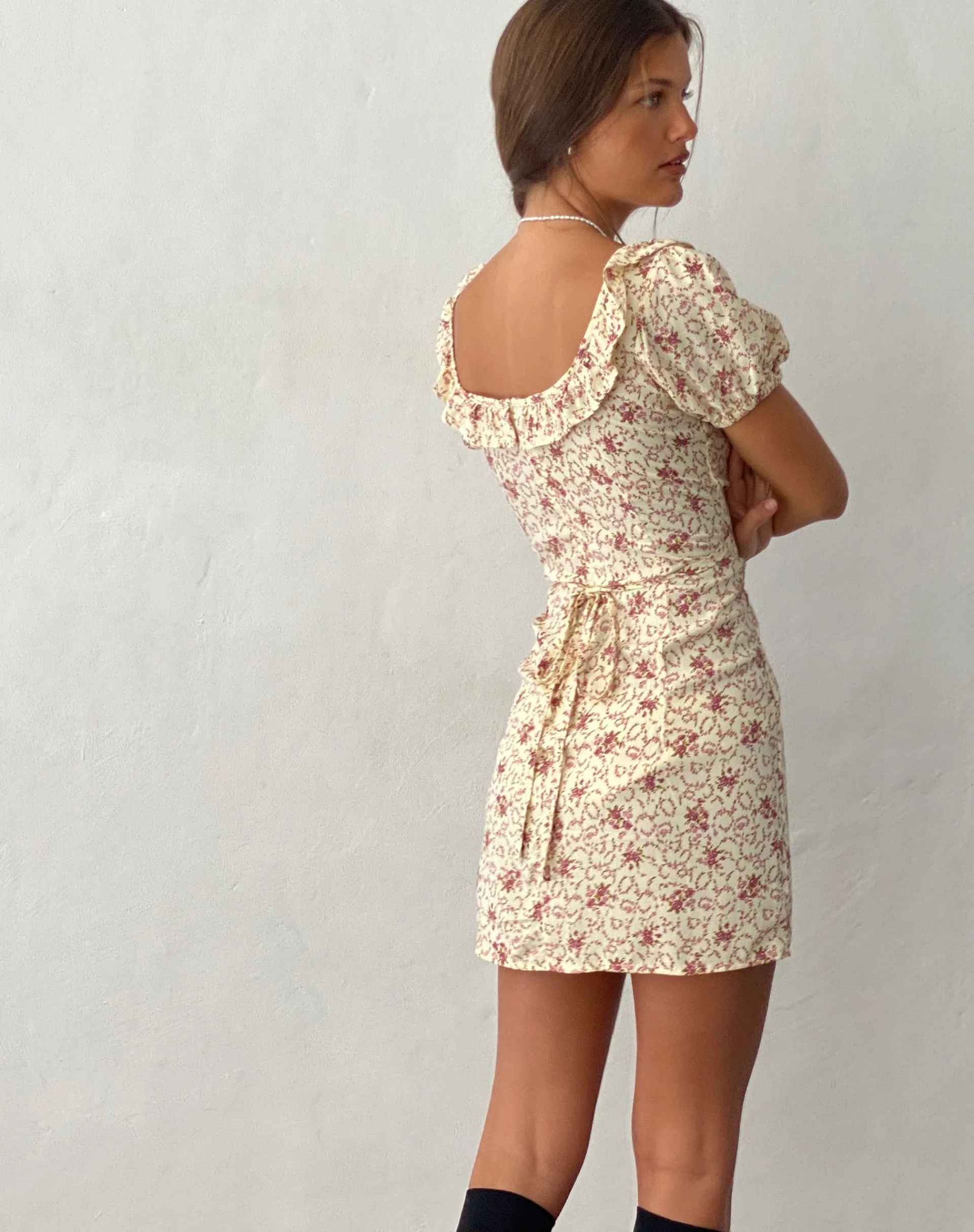 Motel Rocks Printed Dresses-Sasyana Mini Dress in Flower Chain Cream flowerchaincream