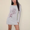 Motel Rocks Day Dresses | Bodycon Dresses-Satoli Mini Dress in Mono Flower Flock Pale Grey