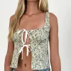 Motel Rocks Co-Ords | Printed Tops-Sauva Tie Front Top in Pretty Floral Light Sage