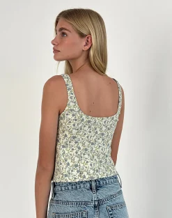 Motel Rocks Co-Ords | Printed Tops-Sauva Tie Front Top in Pretty Floral Light Sage