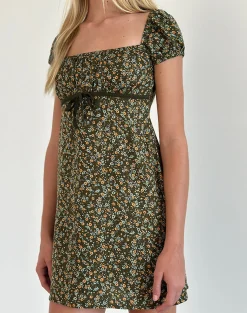 Motel Rocks Printed Dresses | Day Dresses-Savio Mini Dress in Grunge Floral Khaki GrungeFloralKhaki
